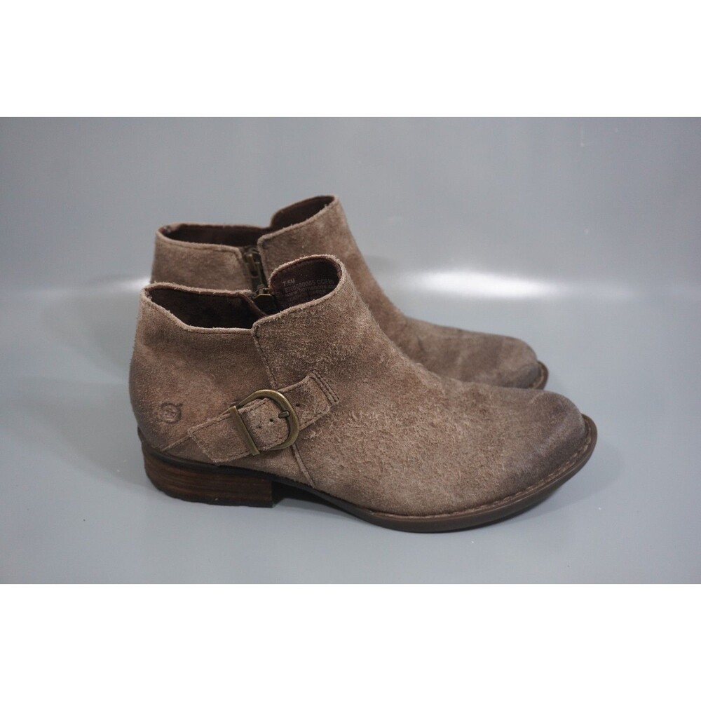 Børn Kace Women's Size 7.5 Taupe Distressed Suede Ankle Booties Side Zip Buckle